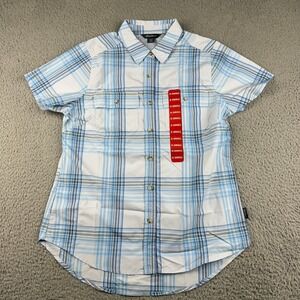 Eddie Bauer Shirt Womens XS Blue Short Sleeve Moisture Wicking Adventure UPF 50